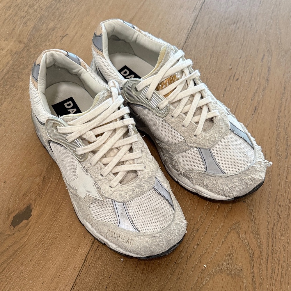 Golden Goose Dadstar White & Gray Distressed Runner Sneakers - size 37